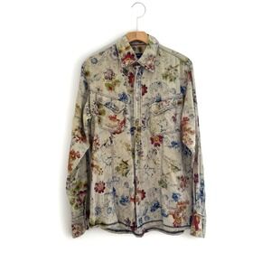 Georg Roth Los Angeles Mens Floral Embroidered Western Snap Button Shirt Size M
